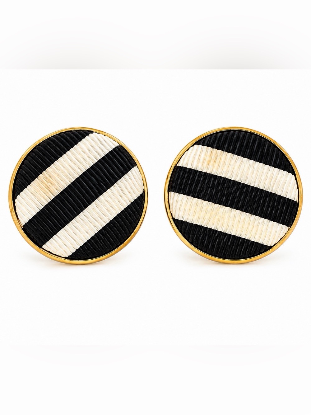 Kate Spade New York Cream Striped Grosgrain Round Statement Stud Earrings